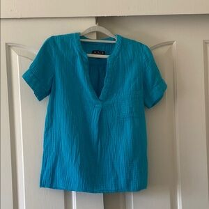 J. Crew Blue Boxy Short Sleeve Blouse with Mandarin Collar. Size XXS